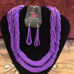 Purple layered beaded necklace set